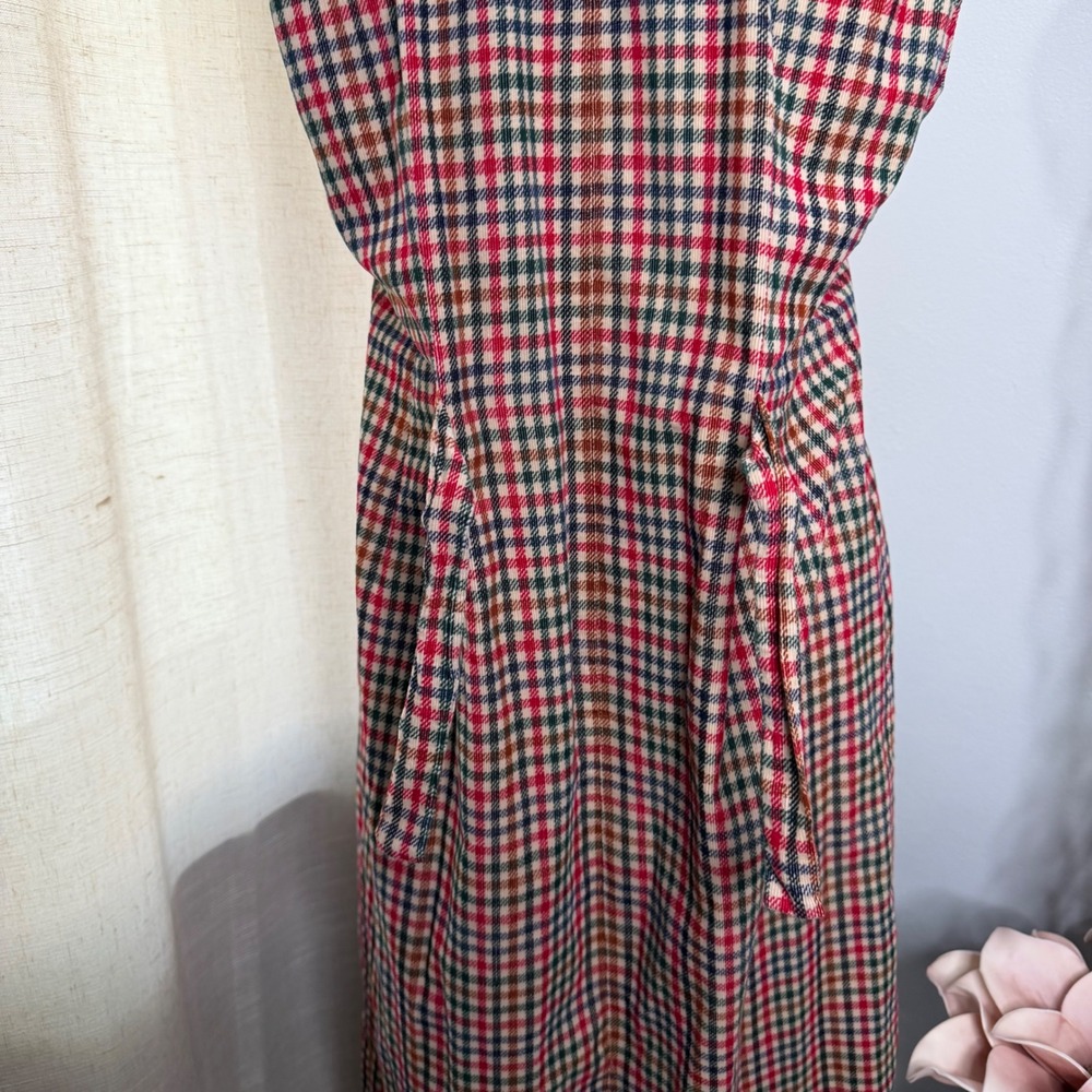 Vintage Susan Bristol Maxi Dress Plaid Corduroy Button Front Tie Back Size 10 - Picture 7 of 10